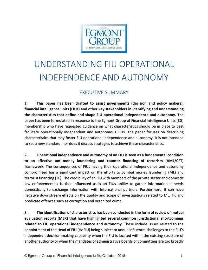 Understanding FIU Operational Independence and Autonomy Executive